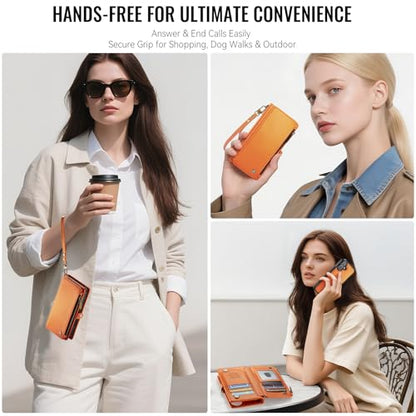 Defencase for iPhone 17 Phone Case Wallet Compatible with Magsafe, Orange | Magnetic Detachable, Drop-Proof Protective Wallet Cases Cover, with RFID Bolcking Card Holder, Zipper Strap, Soft PU Leather - color: (Detachable with Magsafe)-Orange
