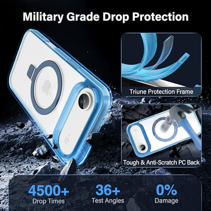 Magnetic Case for iPhone Air - [Built-in Invisible Stand] [Compatible with MagSafe] [Military Grade Drop Protection] Anti-Yellowing Hard Back Silicone Edge Cover, 6.5", Clear Blue - color: Clear Blue, size: iPhone Air 6.5''