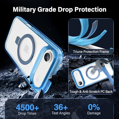 Magnetic Case for iPhone Air - [Built-in Invisible Stand] [Compatible with MagSafe] [Military Grade Drop Protection] Anti-Yellowing Hard Back Silicone Edge Cover, 6.5", Clear Blue - color: Clear Blue, size: iPhone Air 6.5''