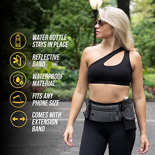 Running Belt with Water Bottle Holder Waist Bag Extender Grey - color: Grey