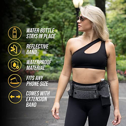 Running Belt with Water Bottle Holder Waist Bag Extender Grey - color: Grey