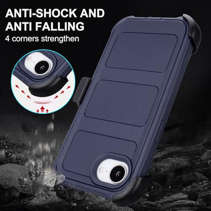 Protective Phone Case for iPhone 16e Case Belt Clip Holster Kickstand Black | Shockproof iPhone 16 e Case Heavy Duty Rugged Dustproof Port 2 Layers of Sturdy Defender Cover for iPhone16e Case Belt Blue - color: Navy Blue