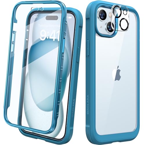 Diaclara Designed for iPhone 15 Case, Full Body Rugged Case with Built-in Touch Sensitive Anti-Scratch Screen Protector, with Camera Lens Protector for iPhone 15 6.1" (Wave Blue) - color: Blue, size: iPhone 15