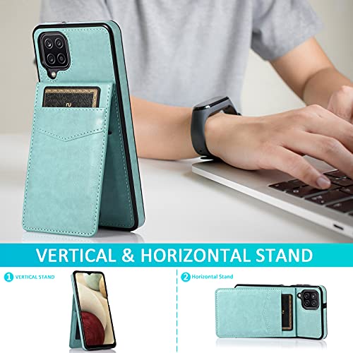 Phone Case for Samsung Galaxy A42 5G with Tempered Glass Screen Protector Credit Card Holder Wallet Cover Stand Leather Cell Accessories Glaxay A 42 G5 Gaxaly 42A S42 4G 2021 Cases Women Men Green - color: Green