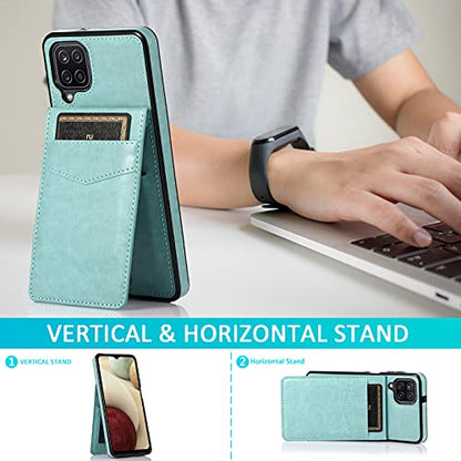 Phone Case for Samsung Galaxy A42 5G with Tempered Glass Screen Protector Credit Card Holder Wallet Cover Stand Leather Cell Accessories Glaxay A 42 G5 Gaxaly 42A S42 4G 2021 Cases Women Men Green - color: Green