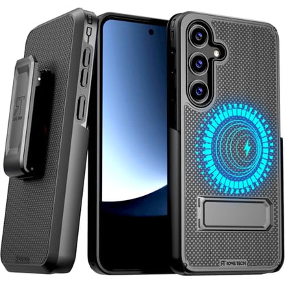 Designed for Samsung Galaxy S25 Plus Case with Belt Clip Holster | Rugged Cover with Strong Magnet & Kickstand Heavy Duty Combo - Black - color: Black