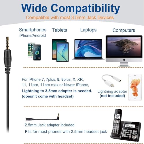 Wantek Cell Phone Headset with Microphone Noise Cancelling for Laptops, PC,3.5mm Jack,Volume Control,Wired Computer Headsets for Zoom Skype,for Office,Business, Call Center, Clear Chat（Dark Black） - color: dark black