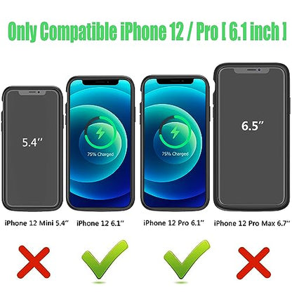 Battery Charging Case for iPhone 12/12 Pro, 10000mAh High Capacity Portable Protective Battery Case Wireless Charging Compatible with iPhone 12/12 Pro (6.1 inch) Extended Battery Charger Cover(Black) - size: iPhone 12/12 Pro