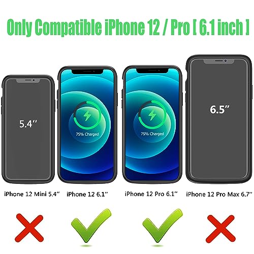 Battery Charging Case for iPhone 12/12 Pro, 10000mAh High Capacity Portable Protective Battery Case Wireless Charging Compatible with iPhone 12/12 Pro (6.1 inch) Extended Battery Charger Cover(Black) - size: iPhone 12/12 Pro