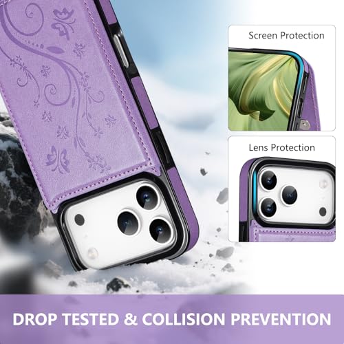 Korecase iPhone 17 Pro Wallet Case Mint Green | Card Slot, RFID Block, Shockproof, Anti-Slip, Aesthetic Embossing Butterfly - color: Mint Green, size: iPhone 17 Pro 6.3"