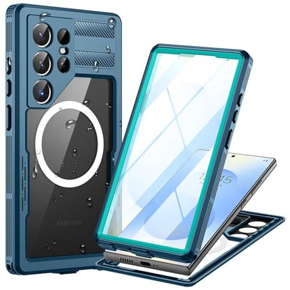 Lanhiem Magnetic for Samsung Galaxy S25 Ultra Case, IP68 Waterproof Dustproof Case, [Compatible with Magsafe] [Built-in Lens & Screen Protector] Full Body Shockproof Rugged Phone Cover 6.9 inch, Blue - size: for Galaxy S25 Ultra