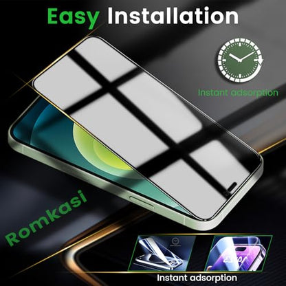 Romkasi 3 Pack Privacy Screen Protector for iPhone 12 6.1 Inch with 3 Pack Camera Lens Protector, Anti Spy Tempered Glass Film, Anti-Scratch, Touch Sensitive, Case Friendly - color: iPhone 12