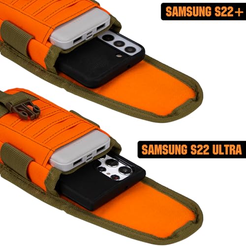 2 Pack Tactical Phone Holster Pouch, Smartphone Pouch Case Molle Attachment Belt Holder for 4.7"-6.9" Phone with US Flag Patch for iPhone 18 Pro Max/17/16/15/14 Pro Max - color: Orange