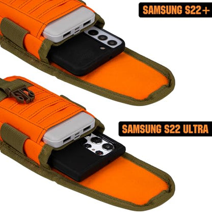 Tactical Phone Holster Pouch Case, Molle Gadget Bag Molle Attachment Belt Holder Waist Bag for 4.7"-6.9" with US Flag Patch for iPhone 18 Pro Max/17 Pro/16 Pro/15 Pro - color: Orange