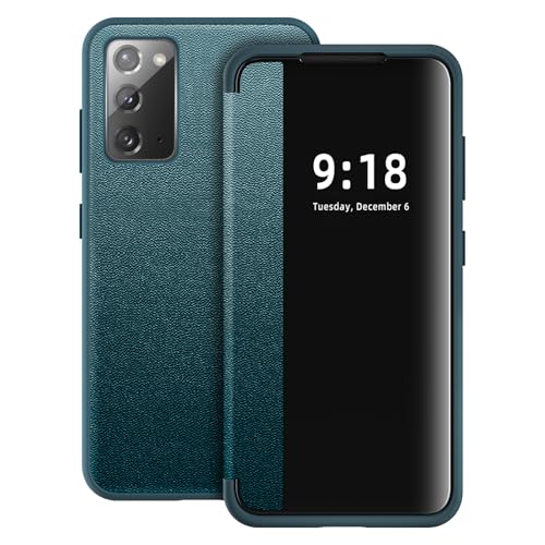 Flip Case for Samsung Galaxy Note 20 Case S View, Frosted Translucent Window Clear View Folio Protective Phone Case, 360 Degree Full Body Shockproof Flip Cover Case for Samsung Note 20 5G (Green) - color: Green, size: Note 20
