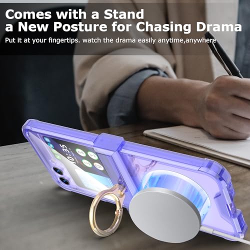 Case for Samsung Galaxy Z Flip 6 Case with Ring Shockproof Kickstand Hinge Protection Compatible with Magsafe Phone Cover for Samsung Galaxy Z Flip 6 5G(Violet) - color: Violet
