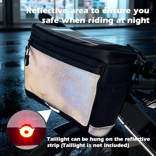 Bike Handlebar Bag with Rain Cover, Bicycle Front Phone Bag with Touch Screen, Adjustable Shoulder Waterproof Dual Zippers Insulated Basket Bag for Mountain Road Bike, Cycling Accessories