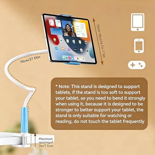 2-in-1 Gooseneck Phone & Tablet Holder for Bed, Flexible Clamp Mount & Overhead Stand for Desk & Headboard, Compatible with iPhone 17/16/15/14 and 4–10.6" Devices (Blue) - color: Blue