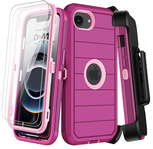 KECAI for iPhone 16e Case with Belt Clip Holster,Screen Protector X2,Heavy Duty Shockproof Drop Protection Military Grade 3 Layers Full Covered Rugged Durable Phone Cover for Apple 16e (Burgundy) - color: Burgundy