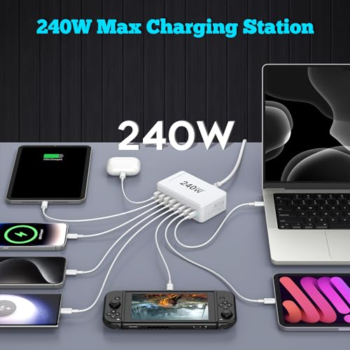 USB C Charger, 240W GaN 8 Port USB Fast Block, PD100W Multi-Port Charging Station, Power Adapter Plug for Samsung/iPhone/Google, Laptop Charger for MacBook Pro/Air - size: 240W-Sin