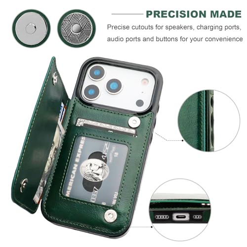 ONETOP for iPhone 17 Pro Wallet Case with Credit Card Holder,Green | Kickstand,ID/Cash Holder,Case Wallet with Card Slots,Double Magnetic Clasp,Durable PU Leather Shockproof Cover for Women Men - color: Green