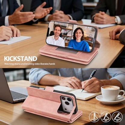 Compatible with iPhone 17 Pro Case Wallet with Card Holder [9 Card Slot] Women Men,RFID Blocking Luxury PU Leather Phone Case Flip Folio Protector Cover Credit Card Slot Kickstand,Pink - color: Pink, size: iPhone 17 Pro