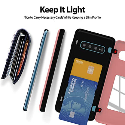 GOOSPERY Magnetic Door Bumper Compatible with Galaxy S10 Plus, Card Holder Wallet Case Easy Magnet Auto Closing Protective Dual Layer Sturdy Phone Back Cover -Pink - color: Pink, size: Galaxy S10 Plus