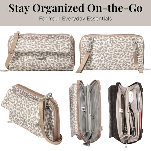 Baggallini Rfid Phone Wallet Crossbody - color: Mocha Cheetah Print