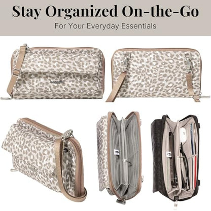 Baggallini Rfid Phone Wallet Crossbody - color: Mocha Cheetah Print