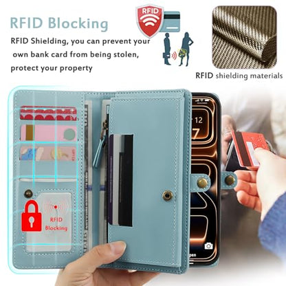 for Wallet Case Compatible with iPhone 17 Pro Max,Multi-Function Detachable 2 in 1 Magnetic iPhone 17 Pro Max Case Wallet,Flip Strap Zipper Card Holder Phone Case with Shoulder Straps (Blue) - color: Blue, size: iPhone 17 Pro Max