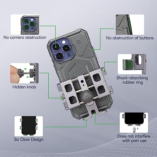 FANAUE Motorcycle Phone Mount, Aluminum Alloy Bike Handlebar Cell Phone Holder Compatible with 1 inch RAM Ball Mounts and Scooter UTV/ATV, Bicycle Phone Mount for iPhone 5.5-7" Smartphone