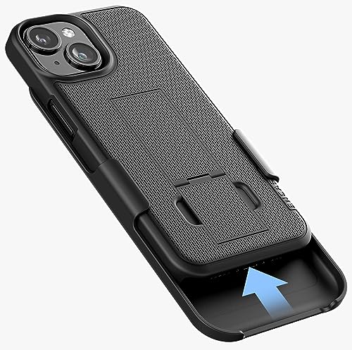 Encased DuraClip Designed for iPhone 15 Plus Case with Belt Clip Phone Holster and Kickstand (Matte Black) - size: iPhone 15 Plus