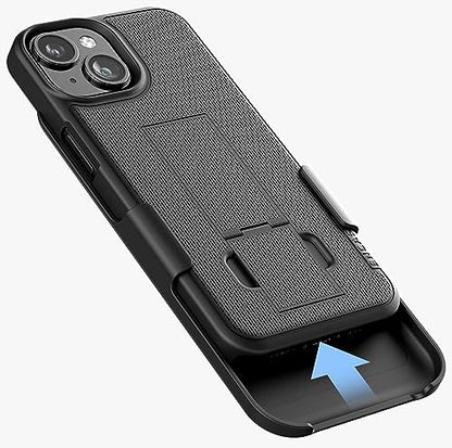 Encased DuraClip Designed for iPhone 15 Plus Case with Belt Clip Phone Holster and Kickstand (Matte Black) - size: iPhone 15 Plus