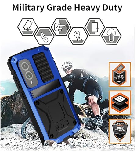 Simicoo for Samsung Galaxy S25 FE Metal Military Heavy Duty Case, Metallic Bumper Shockproof Dustproof Rugged Tough with Stand Screen Protector Camera Control Full Body Drop Protective Cover (Blue) - color: Blue