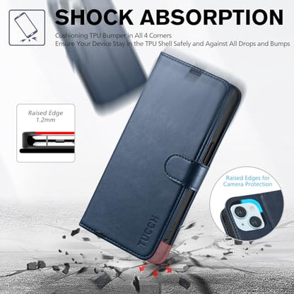 TUCCH Case Wallet for iPhone 15 (6.1") 2023, RFID Blocking Folio, Dark Blue | 4 Card Holders, Kickstand, PU Leather, Magnetic Closure, Shockproof TPU Shell, Protective Flip Cover - color: Dark Blue
