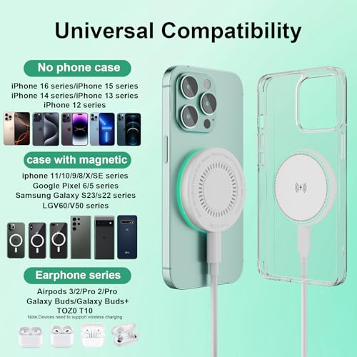 MagSafe Charger 2Pack 15W Magnetic Wireless Charger Fast Charging Pad with 6FT USB C to USB C Cable Compatible with iPhone 17/16/15/14/13/12 Series & AirPods 4/3/2/Pro | Strong Magnet Technology