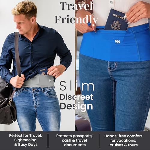 StashBandz Running Belt, Fanny Pack, & Money Belt, 4-Pocket Phone Holder - color: Purple, size: X-Small