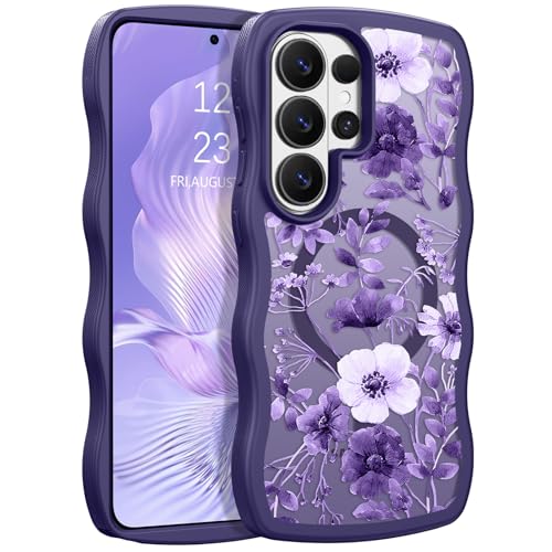 GUAGUA for Samsung Galaxy S26 Ultra Case, Magnetic Cases Cute Flower Pattern Wavy Edge Full Camera Protection Anti-Slip Bumper Women Girls Boys Slim Protective Phone Case for Galaxy S26 Ultra, Purple - color: Purple Floratopia, size: for Samsung S26 Ultra