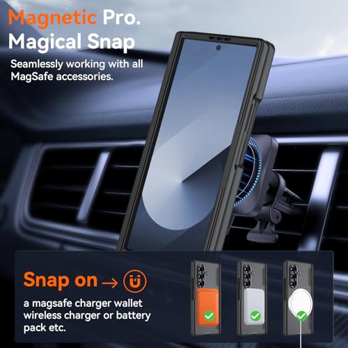 Upgraded 360° Spin Magnetic Invisible Ring Stand for Samsung Galaxy Z Fold 6 Case,[Compatible with MagSafe][S Pen Holder][Hinge Protection][Screen Protector],Shockproof Full Body Phone Cover (Black) - color: Black
