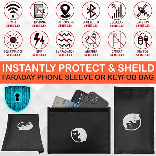 Gecko Travel Tech Faraday Bag Anti-Tracking GPS RFID Car Key Signal Blocker Wallet Shielding Pouch Protective Case for Cell Phone Car Key FOB, Data Privacy, Electronic Device Security (CAT YINYANG) - color: CAT YINYANG