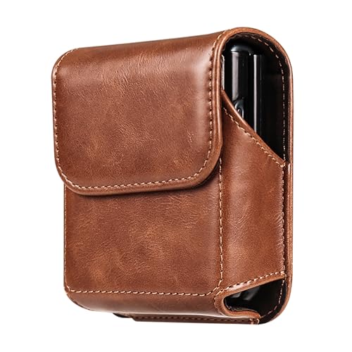 Galaxy Z Flip Leather Waist Bag Brown, Mens Leather Mobile Phone Carrying Case with Belt Clip Holder Handbag Compatible with Samsung Galaxy Z Flip 8/7/6/5/4/3 5G SM-F700/F707/F711, Moto RAZR 5G - color: Brown