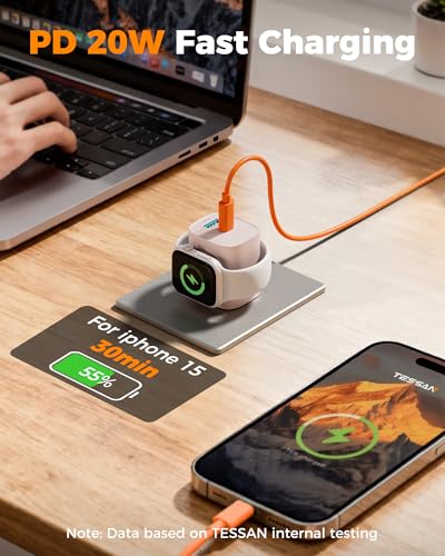 TESSAN Charging Blocks for Apple Watch Charger, USB C Charger Block 3-in-1 - color: Pink