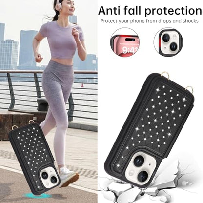 Crossbody Wallet Case for iPhone 11(6.1") with Detachable Strap - PU Leather Flip Folio with Card Slots & RFID Blocking, Sparkling Diamond Accents-Black - color: Black, size: iPhone 11(6.1")