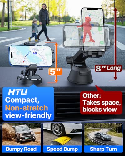 HTU 2026 Latest Upgrade Military-Grade Anti-Shake 90+LBS Car Phone Holder - color: Deep Black