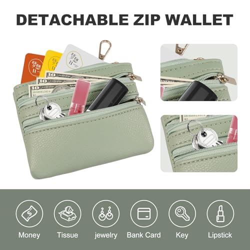 Phone Lanyard Crossbody with Zippered Wallet, Wrist Strap, Key Ring, Phone Tab and Bracelet, Adjustable Anti Theft Lanyard for Women, Dark Green