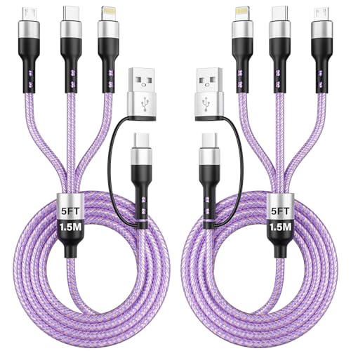 Travel Essentials, 3 in 2 Multi Charging Cable USB C Charger for iPhone 17 - color: Violet, size: 2Pack5FT