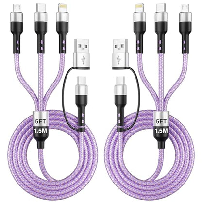 Travel Essentials, 3 in 2 Multi Charging Cable USB C Charger for iPhone 17 - color: Violet, size: 2Pack5FT