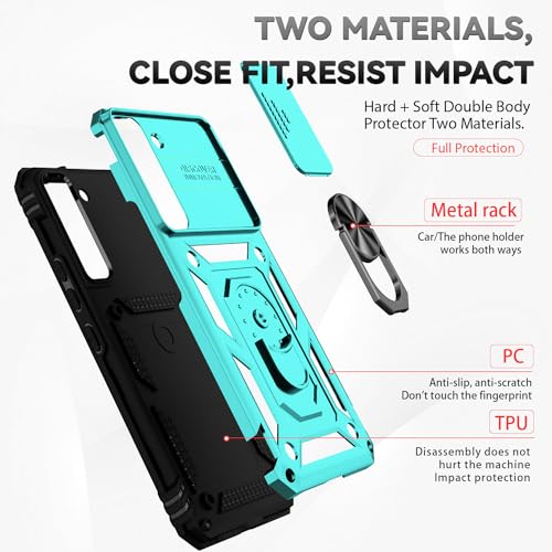 for Samsung Galaxy S22 Case with Camera Lens Cover HD Screen Protector, Dual Layer Military-Grade Drop Tested Magnetic Ring Holder Kickstand Protective Phone Case for Samsung Galaxy S22 5G (Mint) - color: Mint with camera cover Military-Grade 2nd gen