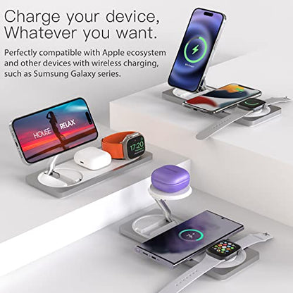 PETINO 3 in 1 Wireless Charging Station for Apple Devices with MagSafe - color: Silver