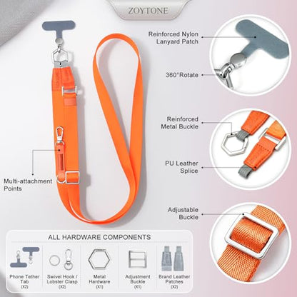 Phone Lanyard Crossbody, Adjustable Ergonomic Shoulder Phone Strap - color: Orange